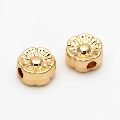 10 Uds. Cuentas espaciadoras de flores de 6mm, cuentas espaciadoras de latón chapado en oro Real para fabricación de joyería, suministros de Material Diy (GB-3296)