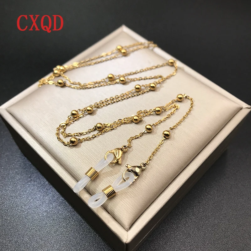 Cadenas de cuentas de gafas de Color dorado y plateado de acero inoxidable para mujer, correa para gafas de sol, accesorios para gafas, cordón para colgar máscaras, regalo
