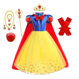 Nuevo vestido de princesa Blancanieves de lujo con capa, disfraz de hada para niñas, disfraz de Cosplay para niños pequeños, vestido de Carnaval, cumpleaños y Halloween