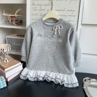 Vestidos casuales para niñas, vestido de retazos de malla con estampado del alfabeto, ropa para niños pequeños de 2 a 7 años