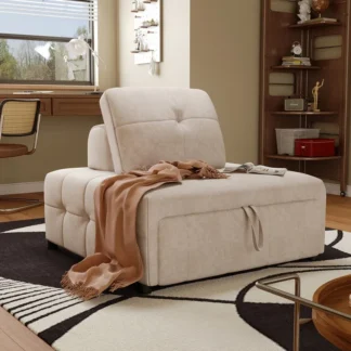 Sofá cama de tela de viento crema, individual, apartamento pequeño, sala de estar, plegable, doble uso, sentado y durmiendo