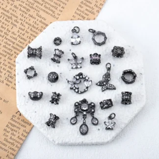 1 unidad de colgantes de preservación de Color con incrustaciones de circonita negra de pistola chapada en cobre con cuentas huecas de agujero grande para accesorios de joyería DIY
