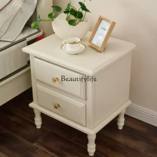 Recién llegados americano ligero de lujo coreano pastoral mediterráneo estilo crema blanco toda la mesita de noche de madera maciza ss 7304