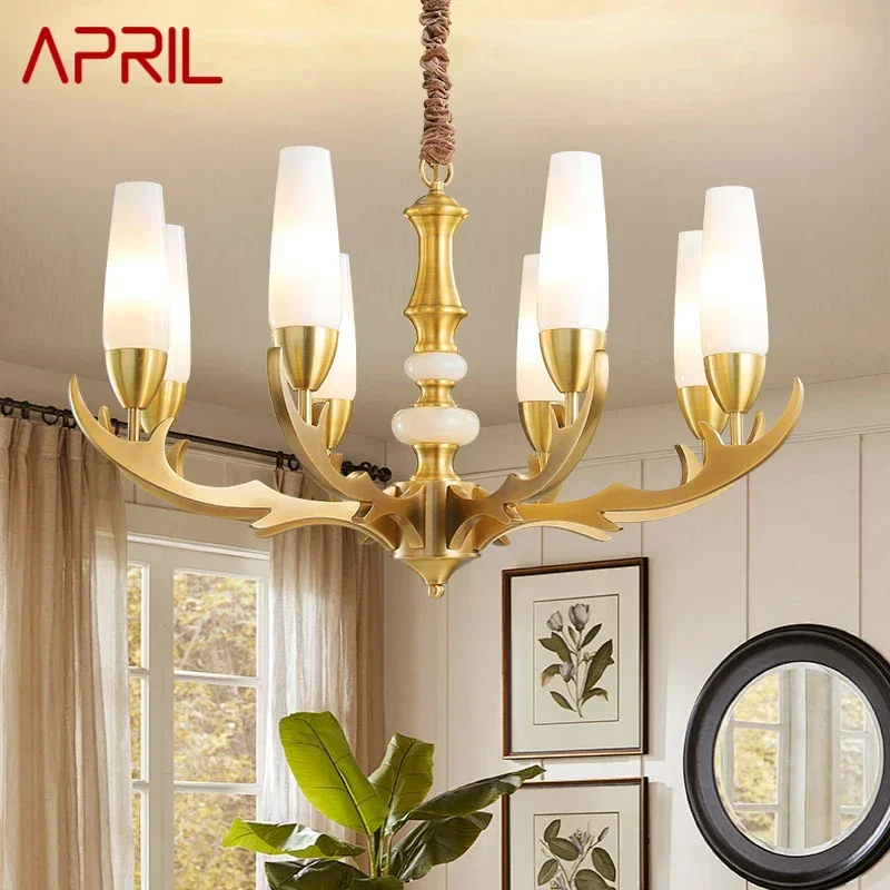 Lámpara colgante de latón americano de abril, sala de estar europeo candelabro lujoso para, comedor, dormitorio, Villa, Hotel, sala de muestras