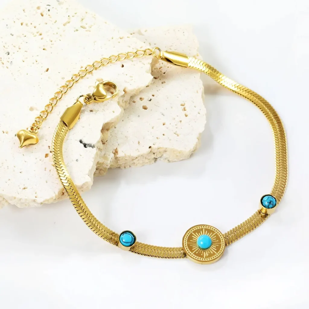 Collar de piedra azul Vintage para mujer y niña, pulsera de acero inoxidable 316L, Color dorado, joyería para fiesta, regalo de boda