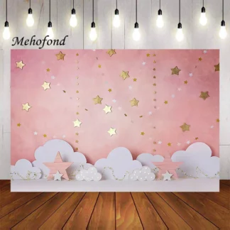 Mehofond-Fondo de fotografía rosa, centelleante, centelleante, Estrella pequeña, nubes, niña, primer cumpleaños, pastel, decoración de Smash, telón de fondo para estudio fotográfico