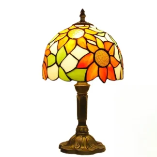 Lámpara de mesa con pantalla de girasol y vitral Tiffany americano de 8 pulgadas, luz nocturna para sala de estar, dormitorio, Villa, Hotel, escritorio