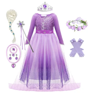 Disfraz de Frozen, vestido de princesa Elsa para niñas, malla de lentejuelas moradas, fiesta de cumpleaños y Halloween, Cosplay para niños, ropa de Reina de la nieve