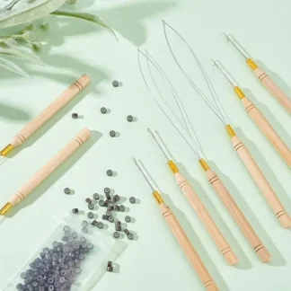 Herramientas de extensiones de gancho de ganchillo para peluca, herramienta de gancho para tirar de aguja, enhebrador de aguja, herramienta de bucle para cuentas de microenlace de madera, Micro anillo