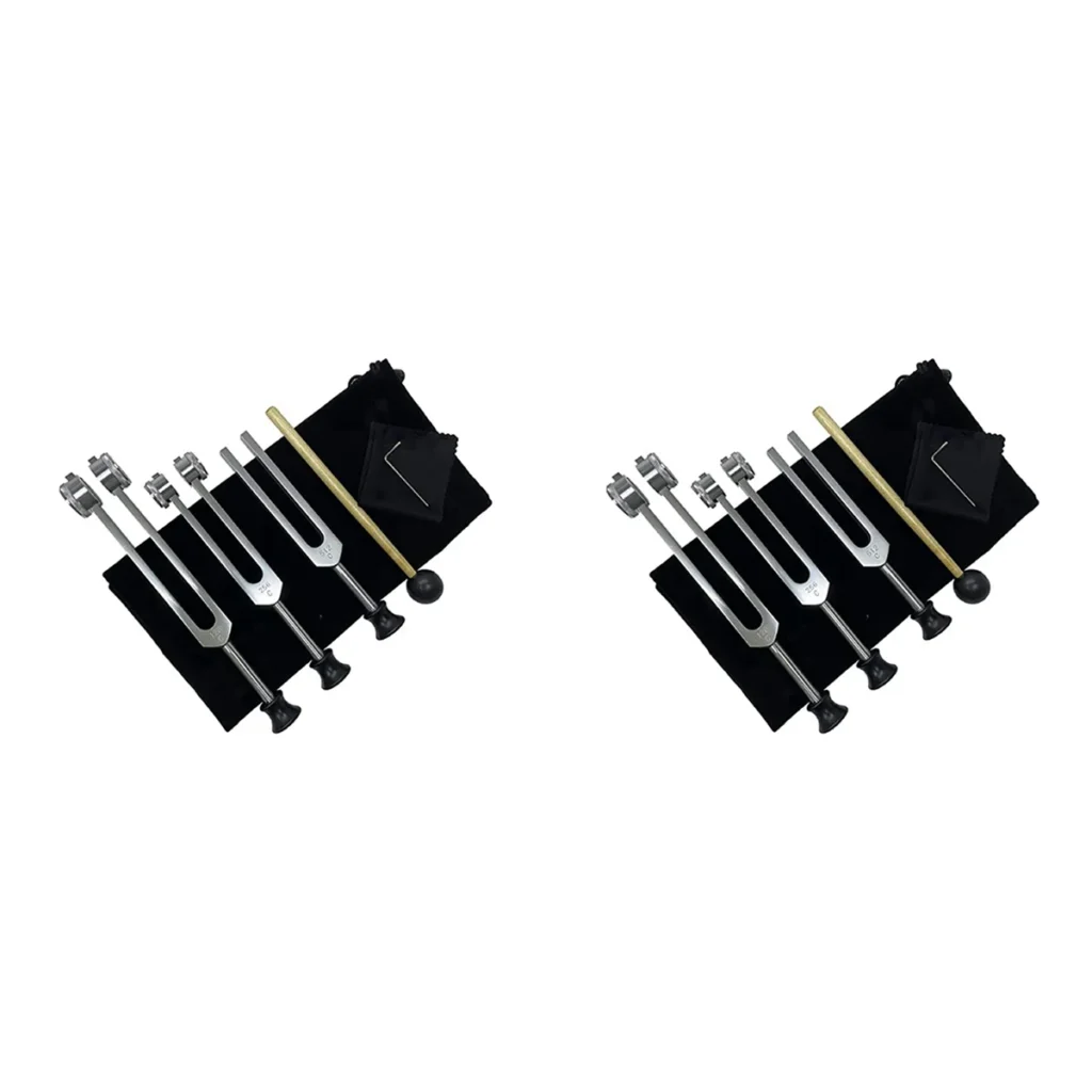 AT13 Juego de diapasones 2X (128 Hz, 256 Hz, 512 Hz) para terapia con martillo de silicona, herramienta de reparación, paño de limpieza y bolsa de almacenamiento