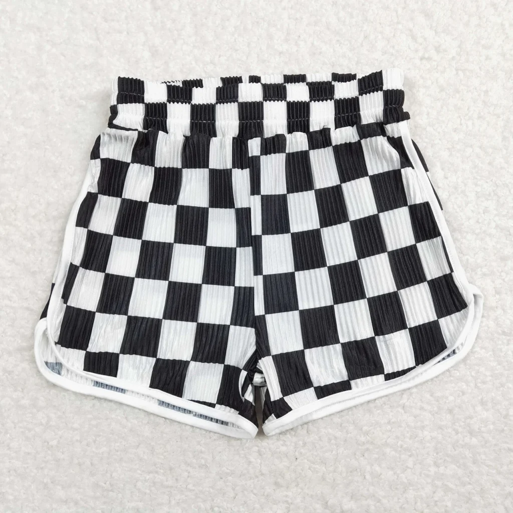 Ropa de Boutique de verano para niños, pantalones cortos de cintura elástica para niños pequeños, ropa de cuadros blancos y negros, venta al por mayor