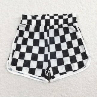 Ropa de Boutique de verano para niños, pantalones cortos de cintura elástica para niños pequeños, ropa de cuadros blancos y negros, venta al por mayor