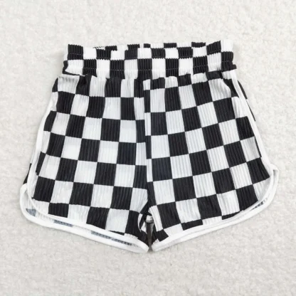 Ropa de Boutique de verano para niños, pantalones cortos de cintura elástica para niños pequeños, ropa de cuadros blancos y negros, venta al por mayor