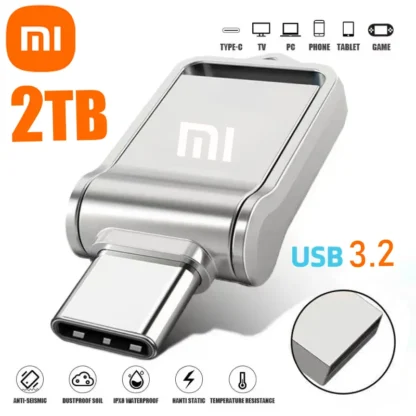 Unidad Flash de Metal Xiaomi de 2TB, Usb 3,2, transferencia de súper alta velocidad, unidad de disco U, 1TB, resistente al agua, disco tipo C para teléfono móvil, PC 2025