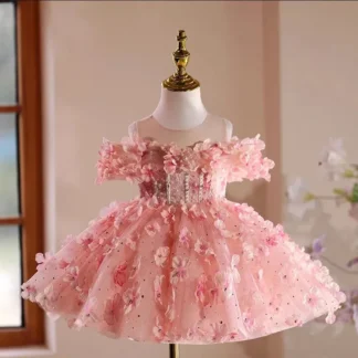 Vestido de noche de bautismo de princesa para niños de gama alta, Vestidos de fiesta de cumpleaños y boda para niñas A4445, Vestidos de dama de honor