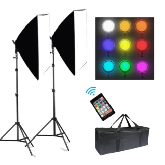 Softbox de fotografía para grabación de vídeo, cajas blandas LED, juego de iluminación 3000-6000K 45W, luz Led RGB regulable con control remoto
