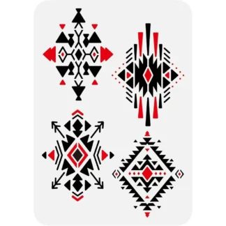 Plantilla triangular azteca para pintar, plantilla de dibujo de signos tribales grandes de 8,3x11,7 pulgadas, plantilla de pintura de patrón rómbico reutilizable