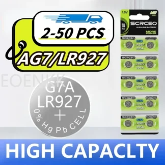 2-60 Uds 1,55 V AG7 pila de moneda alcalina 46mAh LR927 LR57 SR927W 399 GR927 395A pilas de botón para reloj juguetes célula remota