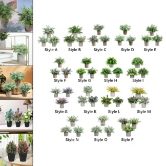 3x pequeñas plantas falsas, adornos decorativos de mesa para estante interior y oficina