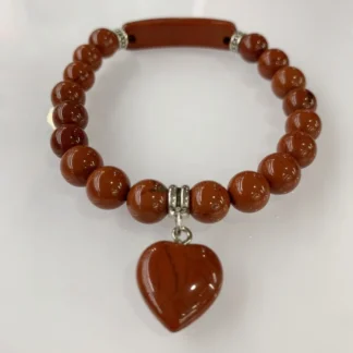 Pulseras de cristal de piedra Natural de 8mm, pulsera con cuentas de corazón de amor para mujer, pulsera elástica con dijes de ágata roja de jaspe rojo