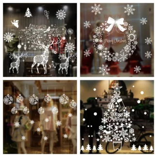 Pegatinas navideñas para ventana, decoración navideña para el hogar, pegatina de pared de copo de nieve para habitación de niños, pegatina de tienda de Año Nuevo