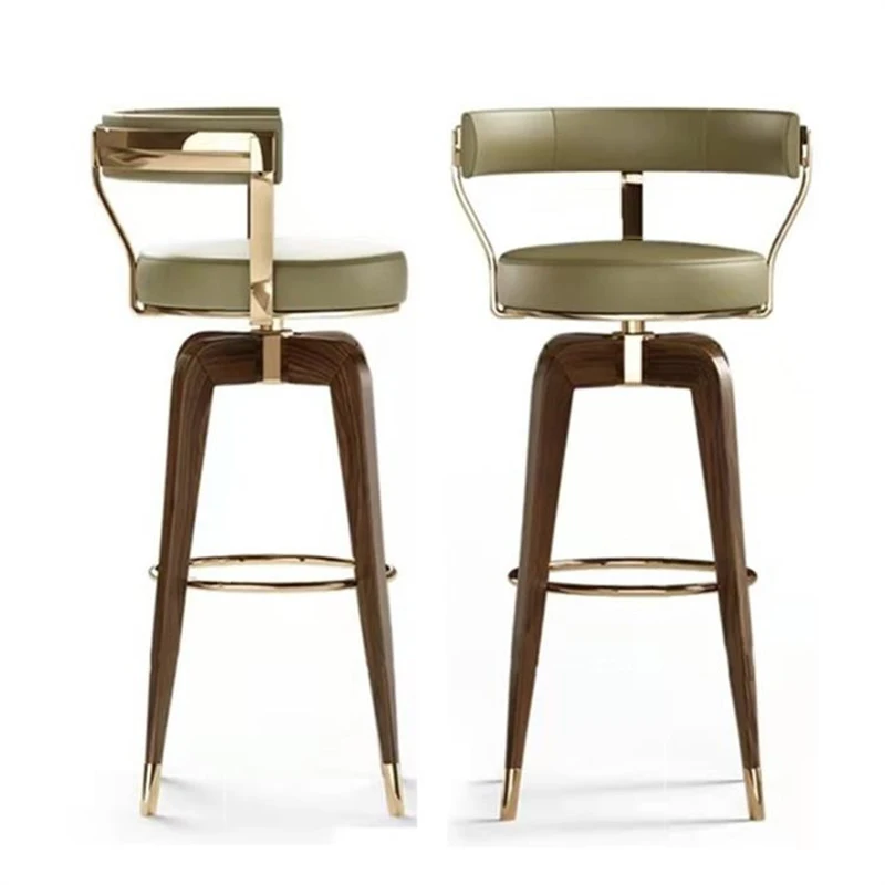 Silla giratoria de acero inoxidable para mostrador de Bar, reposapiés alto de madera maciza, muebles para el hogar, cafetería, personalizada