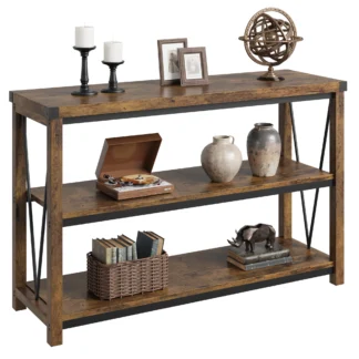 Mesa de entrada de granja, mesa consola larga y estrecha de 47 pulgadas con almacenamiento, mesa consola de madera de 3 niveles para sala de estar, granja