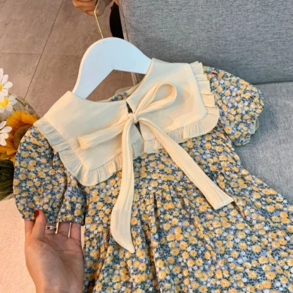 Vestido Floral de manga corta para niñas, traje de princesa elegante, 2-8T