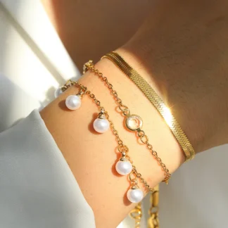 Pulseras de acero inoxidable para mujer, cadena de perlas de imitación blancas, circón fino, sin decoloración, alta calidad, joyería para banquete