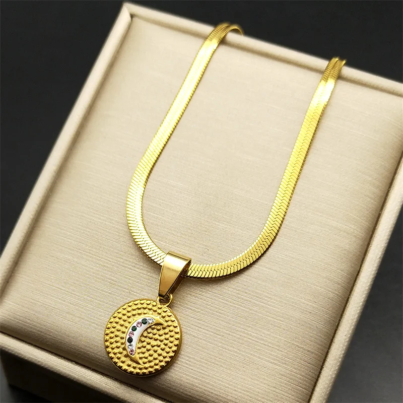 Collar con colgante de luna de cristal colorido Simple para mujer, cadena de clavícula delicada de acero inoxidable, joyería de moda, regalo de fiesta