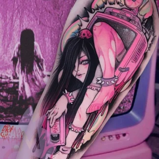 Tatuajes de Terror de dibujos animados para hombres y mujeres, tatuajes falsos impermeables, tatuaje colorido de clavícula y brazo, pegatinas temporales de Anime duraderas