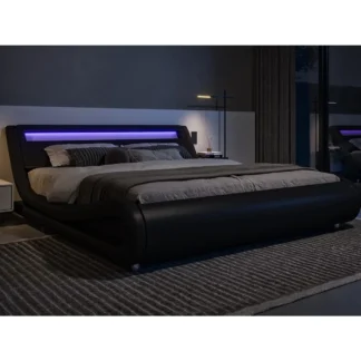 Marco de cama tamaño Queen con cabecera ajustable, sin necesidad de somier, fácil montaje, marco de cama con plataforma LED