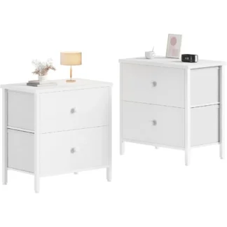 Mesita de noche blanca, juego de 2 piezas, 2 cajones, cómodas pequeñas para mesitas de noche de dormitorio, mesa de centro con cajones, moderna