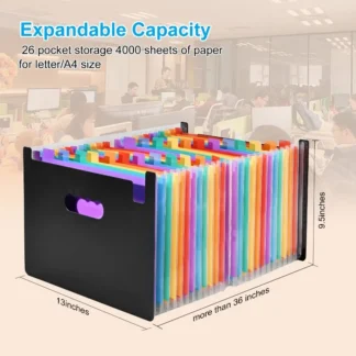 Paquete de órganos A4 de 25 rejillas, bolsa de almacenamiento de carpetas de oficina de gran capacidad con arcoíris multicapa