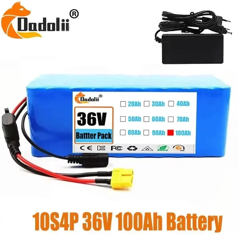 10S4P 36V 100AH18650 batería de litio POCK 500W batería de alta potencia bicicleta eléctrica BMS + cargador