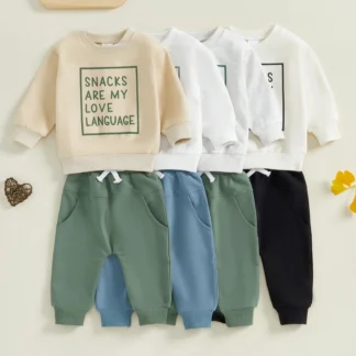 Conjunto de pantalones para bebés, sudadera con estampado de letras y cuello redondo de manga larga con pantalones de chándal de cintura elástica, ropa infantil