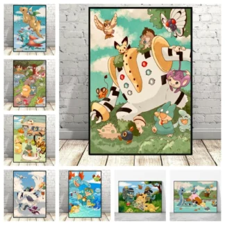 Póster de Pokémon, decoración periférica de Anime japonés, Charizard Blastoise, cuadro sobre lienzo para pared, imagen decorativa para habitación moderna