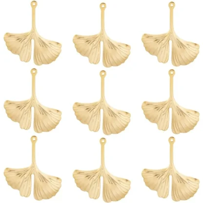 40 Uds. Abalorio de hoja de Ginkgo chapado en oro de 24K hojas de otoño colgantes de plantas inspiradas en la naturaleza dijes suministros para manualidades para hacer kit