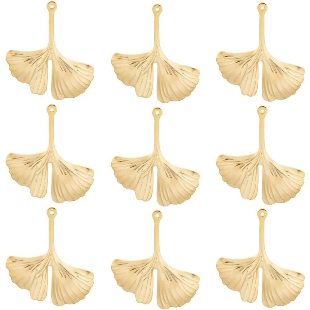 40 Uds. Abalorio de hoja de Ginkgo chapado en oro de 24K hojas de otoño colgantes de plantas inspiradas en la naturaleza dijes suministros para manualidades para hacer kit