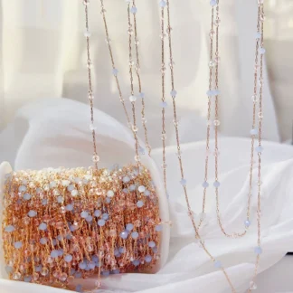 Cadena de diamantes de imitación facetados, cristal de 2mm, hecha a mano, cadena de cobre, pulsera, collar, accesorios de joyería DIY, azul cielo delicado, nuevo