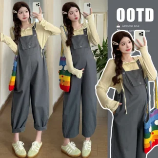 2025 maternidad primavera nuevo estilo coreano Casual monos simples blusas conjuntos monos para mujeres embarazadas pantalones con pechera traje