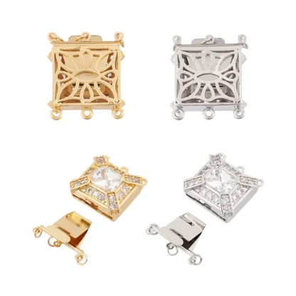 4 juegos de cierres de caja de circonia cúbica de latón, cierres rectangulares de múltiples hebras, pulsera, collar, accesorios de joyería para hacer moda DIY