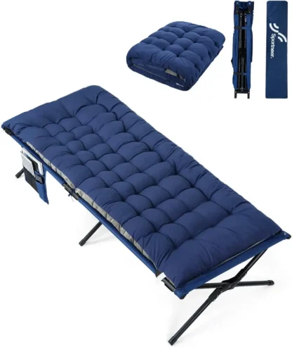 Cunas de camping para adultos: cama de camping fácil de montar con colchón cómodo y bolsas laterales soporte 330 libras - Cuna cama f