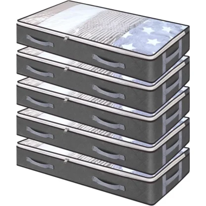 Paquete de 5 bolsas de almacenamiento debajo de la cama, bolsa de ropa plegable de 75L, contenedores de almacenamiento de gran capacidad con ventana transparente reforzada
