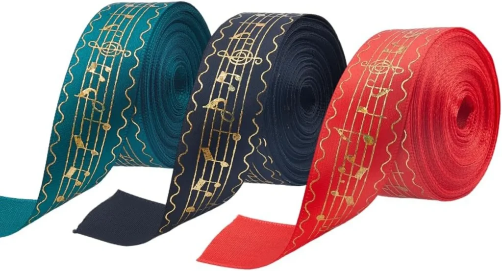 Cintas para notas musicales de 30 yardas, cinta de grogrén de poliéster de 3 colores, cintas artesanales de notación de 1 pulgada (25mm) con estampado dorado individual