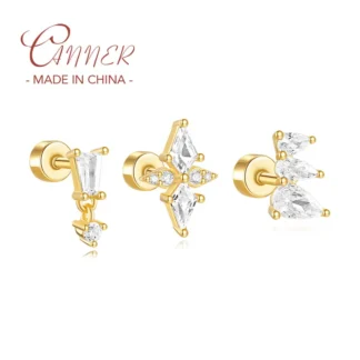 CANNER-Pendientes de plata de ley S925 para mujer, Piercing de cartílago de hilo plano de circón transparente, regalo de joyería