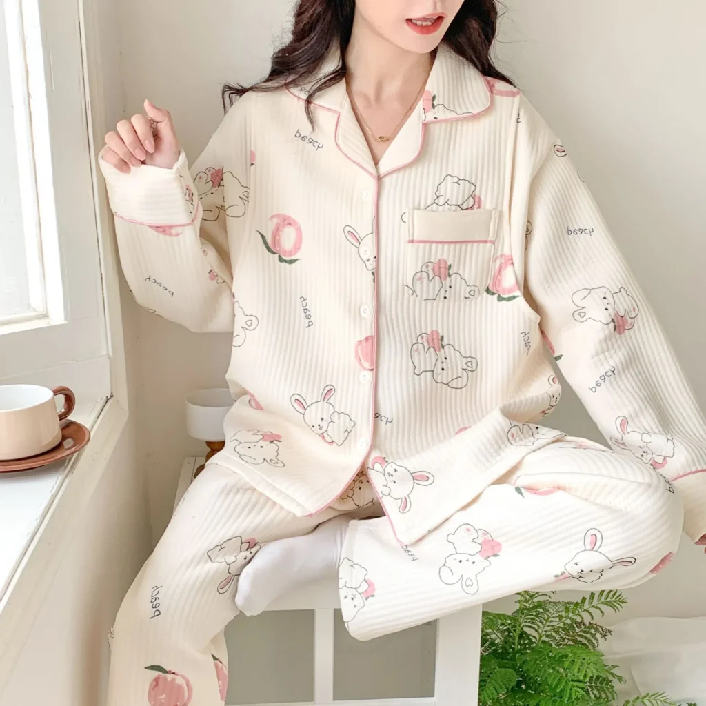 Conjunto de ropa de maternidad de invierno a la moda, cárdigan de lactancia, pantalones largos, conjunto de pijamas posparto para mujer, conjunto Twinset de algodón grueso para amamantar