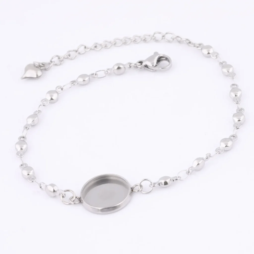 Base de pulsera de cadena de cuentas de acero inoxidable, 5 uds., espacios en blanco aptos para pulseras de cabujón de 12mm, ajustes de bisel, accesorios de joyería Diy
