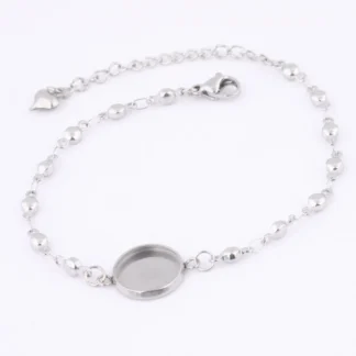 Base de pulsera de cadena de cuentas de acero inoxidable, 5 uds., espacios en blanco aptos para pulseras de cabujón de 12mm, ajustes de bisel, accesorios de joyería Diy