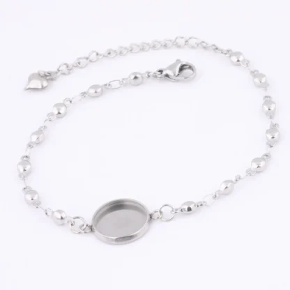 Base de pulsera de cadena de cuentas de acero inoxidable, 5 uds., espacios en blanco aptos para pulseras de cabujón de 12mm, ajustes de bisel, accesorios de joyería Diy